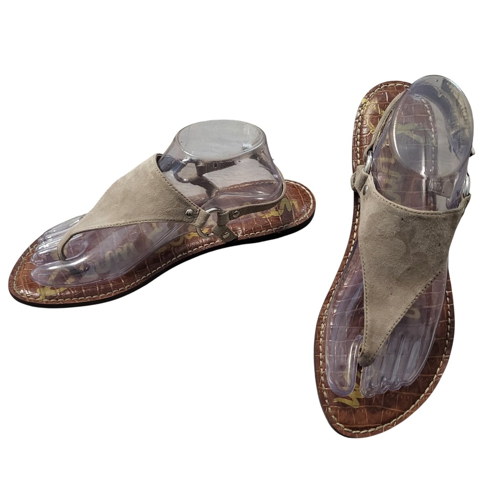 Sam Edelman Womens Greta Suede Thong Flat Sandals Taupe Croc Embossed Size 10